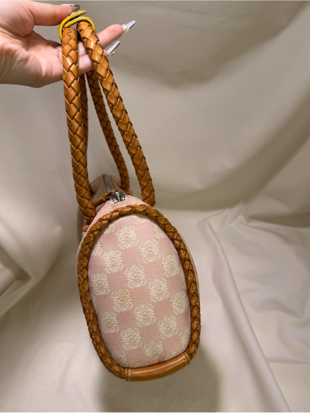 Vintage LOEWE Pink & Tan Anagram Bowler Handbag - Picture 5 of 10